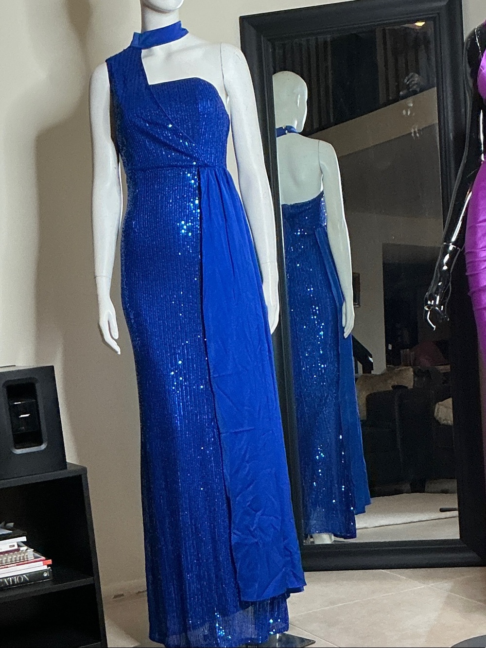 Royal Blue Sequin One-Shoulder Evening Gown